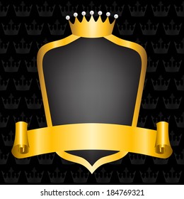 Vintage royal background with golden crown, shield and ribbon