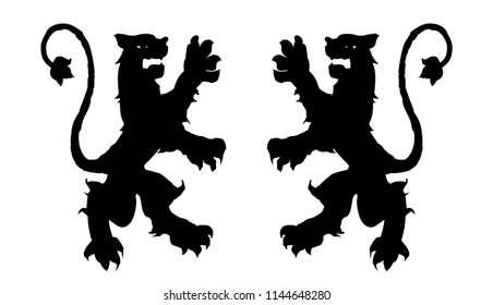 Vintage royal beast two lion vector illustration clip-art on white background