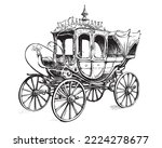 Vintage royal carriage retro, sketch drawn hand.Vector illustration.