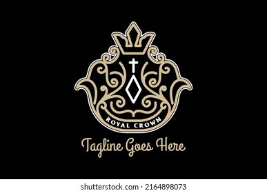 Vintage Royal Crown Badge Emblem Label Logo Design Vector