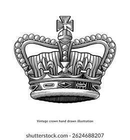 Vintage Royal Crown Desenhado à Mão Gravura Estilo Ilustração