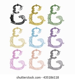 Vintage Royal detailed uppercase letter E in different colors