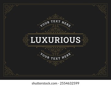 Vintage royal flourishes swirl golden ornament greeting card design template vector illustration. Elegant classical floral motif luxury swirl Victorian calligraphic element for decorative cover label