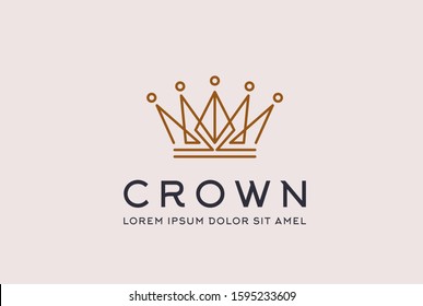 Vintage royal gold crown logo design vector template. King and queen geometric lotus flower