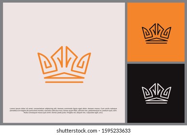 Vintage royal gold crown logo design vector template. King and queen geometric lotus flower