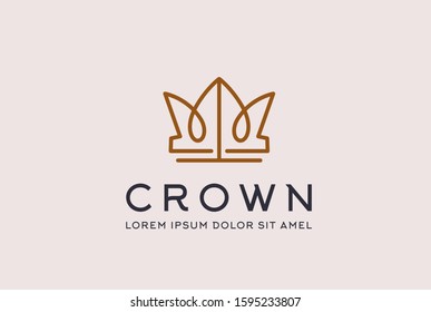 Vintage royal gold crown logo design vector template. King and queen geometric lotus flower