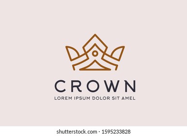 Vintage royal gold crown logo design vector template. King and queen geometric lotus flower