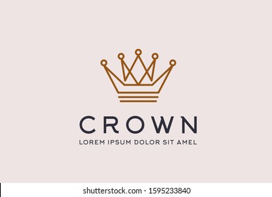 Vintage royal gold crown logo design vector template. King and queen geometric lotus flower