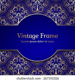 Vintage Royal Gold Frame. Damask Luxury Background.