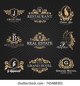 Diseño decorativo de monograma real heráldico vintage y logotipo de marco. Ilustración del vector