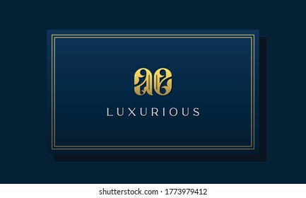 Vintage royal initial letter AE logo.