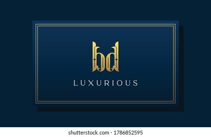 Vintage royal initial letter BD logo. This logo incorporate with luxurious typeface in the creative way.It will be suitable for Royalty, Boutique, Hotel, Heraldic, fashion and Jewelry.