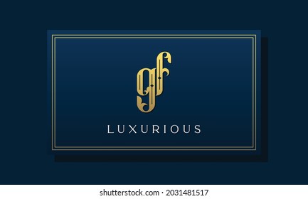 Vintage royal initial letters GF logo. This logo incorporate with luxurious typeface in the creative way. It will be suitable for Royalty, Boutique, Hotel, Heraldic, fashion and Jewelry.