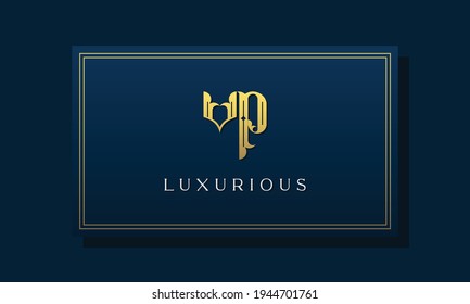 Vintage königliche Anfangsbuchstaben VP Logo. Dieses Logo ist mit einer luxuriösen Schrift in kreativer Weise integriert. Es ist geeignet für Royalty, Boutique, Hotel, Heraldic, Mode und Juwelier.
