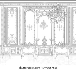 Vintage royal living room interior with furniture - vector illustration