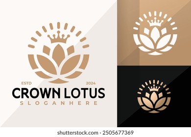 Vintage Royal Lotus Crown Logo design vector symbol icon illustration