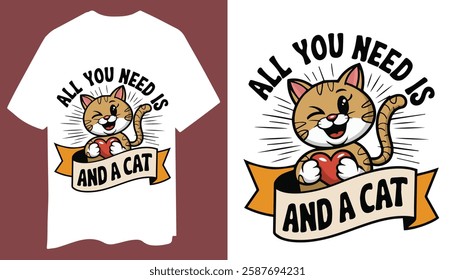 Vintage Rubber Hose Cat T-Shirt Design – All You Need is Love and a Cat