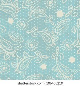Vintage rubber stamped paisley elements seamless pattern. Vector illustration