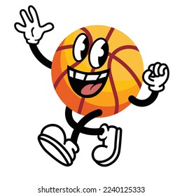 Vintage rubberhose character, basketball vintage cartoon mascot, vector illustration