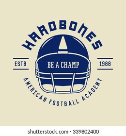 Vintage rugby and american football label, emblem or logo. Vector illustration