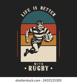 Vintage Rugby Player tshirt Design Vector