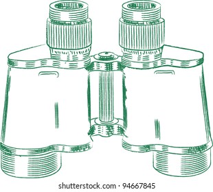 Vintage Russian Soviet Red army binocular. Technical drawing. Vector image