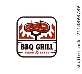 Vintage Rustic Barbecue Bbq Barbeque Steak Meat Grill Label Emblem Stamp Logo Design Vector