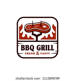 Vintage Rustic Barbecue Bbq Barbeque Steak Meat Grill Label Emblem Stamp Logo Design Vector