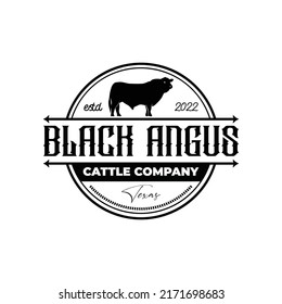 Vintage Rustic black angus for cattle company logo design