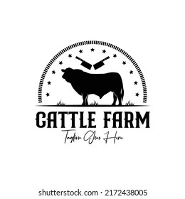 Vintage Rustic cattle farm logo design