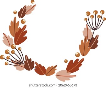 Marco de círculo rústico vintage con hojas de otoño coloridas sobre fondo blanco para el diseño de la decoración. Ilustración de caída de hoja.