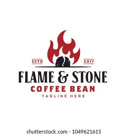 Vintage Rustic Coffee Bean Roaster Fire Flame Logo design