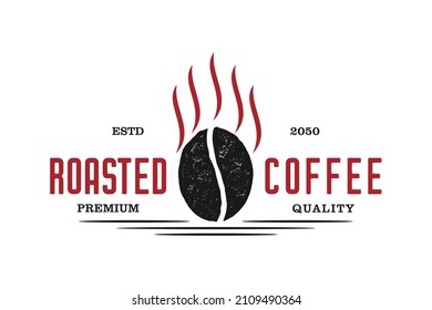 Vintage Rustic Coffee Bean Roaster Fire Flame Logo Design
