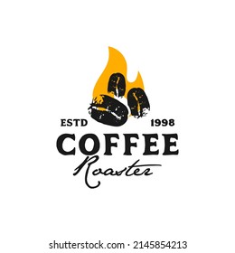 Vintage Rustic Coffee Bean Roaster Fire Flame Logo design