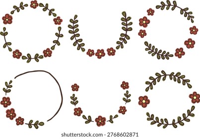 Vintage rustic flower wreath, botanical borders for autumn seasonal events and invitations.