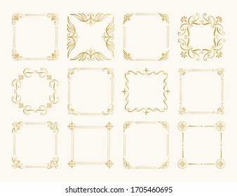 Vintage rustic frames. Golden flourish design. Vector gold foil illustration.