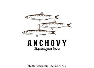 Vintage Rustic Vintage Fresh Anchovy Fish for Seafood Product Logo Design Vector