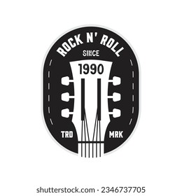 Vintage rustic guitar Rock N Roll music grunge badge patch Logo Design Inspiration