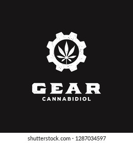 Vintage Rustic Hemp / Pot leaf with gear for CBD / cannabidiol industry company logo design