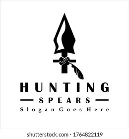 Vintage Rustic Hipster Arrowhead Spear Hunting Logo Design, Retro Rustic Arrowhead. creative vintage Hipster Spear Hunting Logo Design
