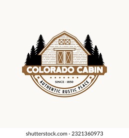 Vintage rustic hipster log cabin logo, fishing home log logo, cabin house rent logo