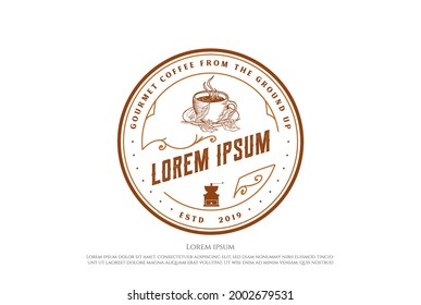 Vintage Rustic Hipster Old Circular Coffee Cup Badge Emblem for Cafe Bistro Restaurant Label Logo Design Vector