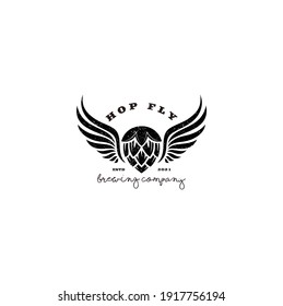 Vintage Rustic Hops Craft Beer Ale Brewery With Wings Label Logo Design Inspiration