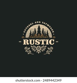 Vintage Rustic Logo for Company , with Tree and leaf 