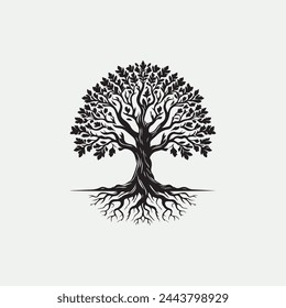 Vintage Rustic Oak Maple Old Tree Logo Design