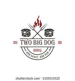 Vintage Rustic Retro, Bbq Sauce, Flame, Bulldog, Fork, Simple Badge