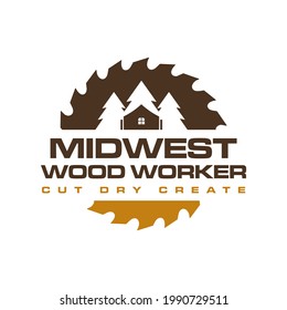 Vintage Rustic Retro Woodworking With pine and saw blade logo design