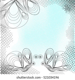 Vintage rustic square frame. Mint blue retro grunge halftones design