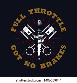 vintage and rustic style motorcycle club emblem with piston and spark plug on a dark background, suitable for motorcycle apparel design.