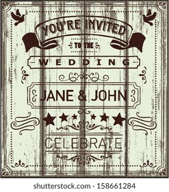 Vintage Rustic Wedding Invitation Meant To Look Like It Is Written On Old Wooden Boards.